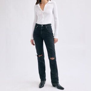 Agolde Cherie High Rise Straight Leg Distressed Black Jeans Size 25